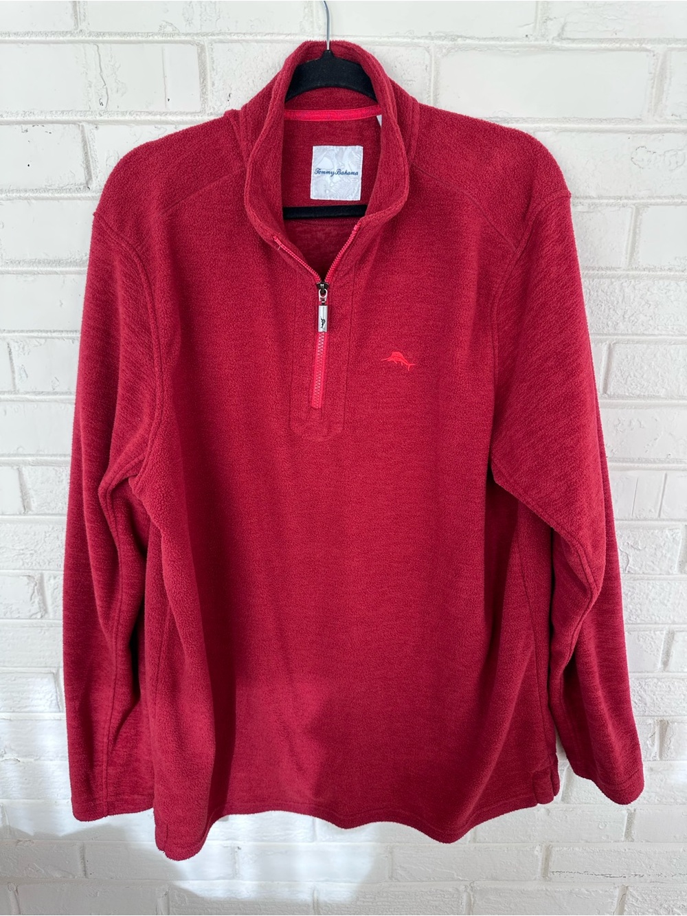 Tommy Bahama Red Pullover 1/4 Zip Mens Fleece Jacket Size LT
